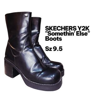 SKECHERS Y2K "Somethin' Else" Sz 9.5 Vintage Black Retro Gogo Chunky Heel Boots